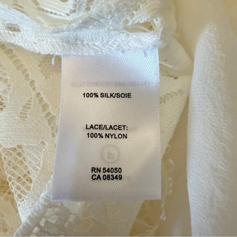 Robert Rodriguez 100% Silk Lace Detail Sheer Tunic Romantic Blouse White V-Neck - Picture 3 of 12